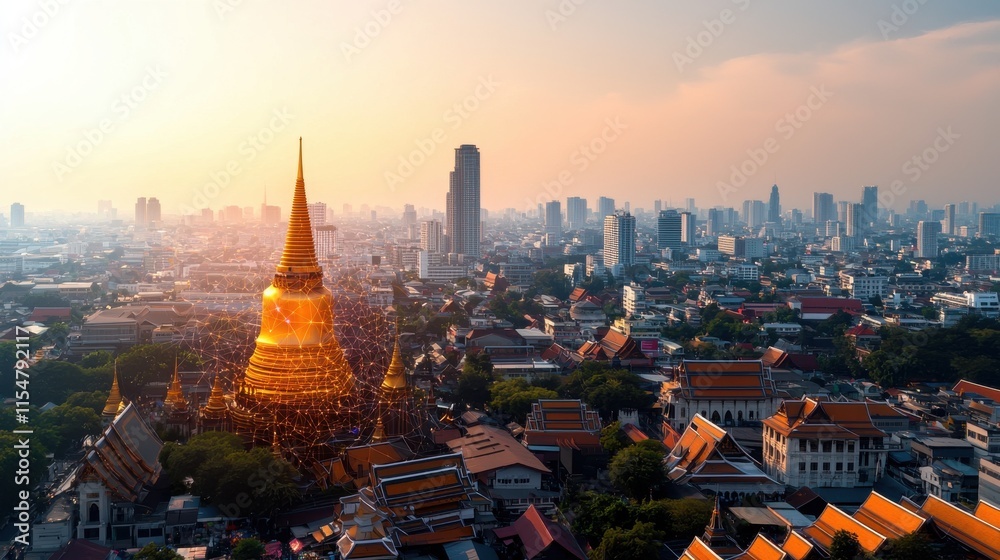 Fototapeta premium Panorama bangkok city at sunset in the business district area