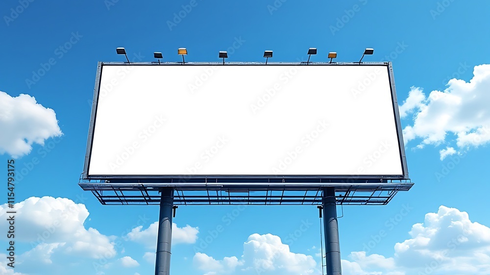 Mockup Large white blank billboard or white promotion poster displayed on the outdoor against the blue sky background. Promotion information for marketing announcements and details Mockup Large white blank billboard or white promotion poster displayed on the outdoor against the blue sky background. Promotion information for marketing announcements and details