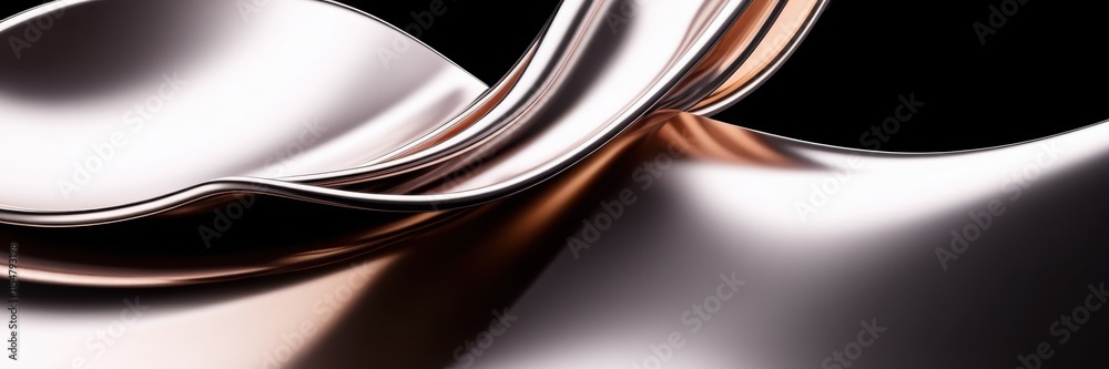 Obraz premium Smooth metallic curves, abstract chrome sculpture, fluid forms, glossy reflective surface, organic shapes, futuristic design, rose gold and silver tones, minimalist art, macro photography, high contra