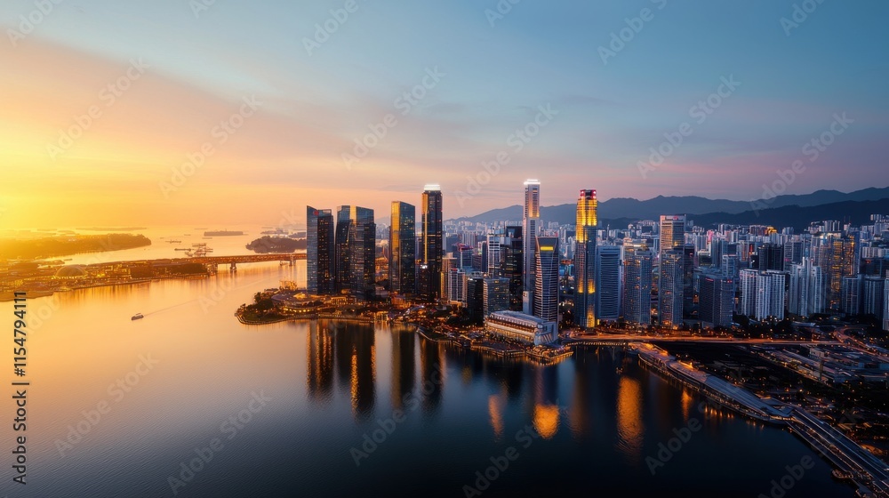 Fototapeta premium Panorama bangkok city at sunset in the business district area