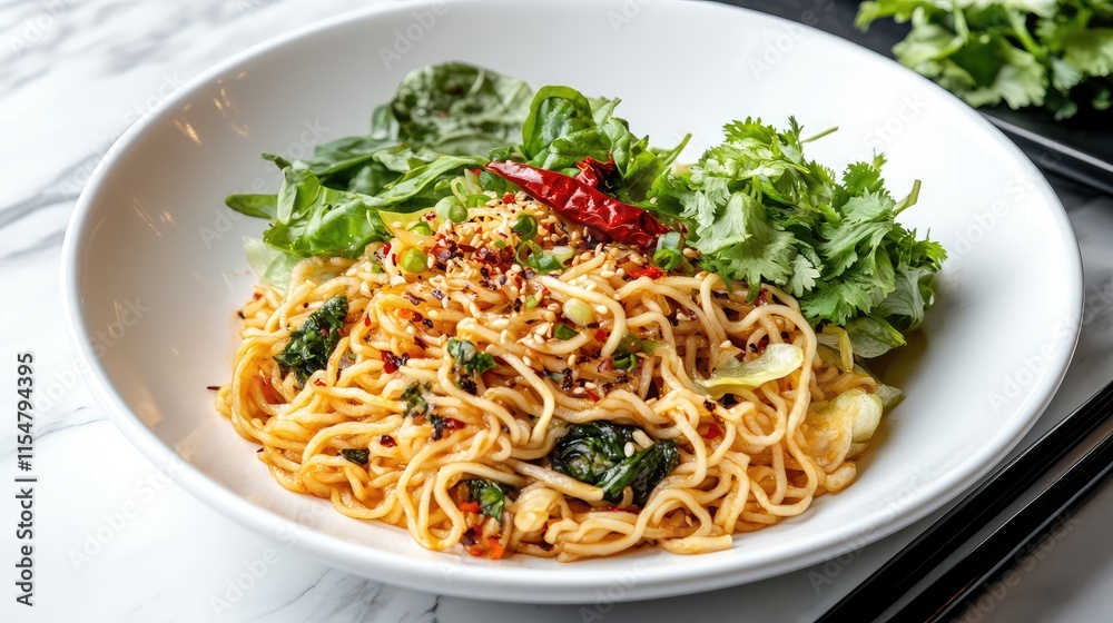 Delicious Stir-Fried Noodles with Fresh Herbs and Vegetables Delicious Stir-Fried Noodles with Fresh Herbs and Vegetables