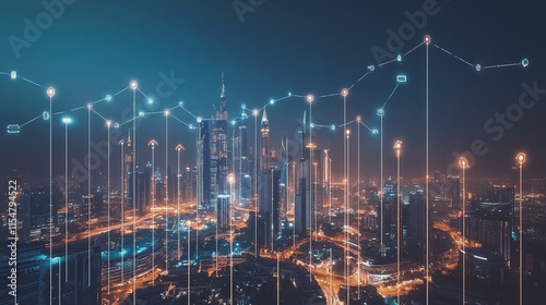 Wallpaper Mural Smart digital Innovation city with connection network reciprocity over the cityscape. of future smart wireless city and social media networking systems that connects business people with in city Torontodigital.ca