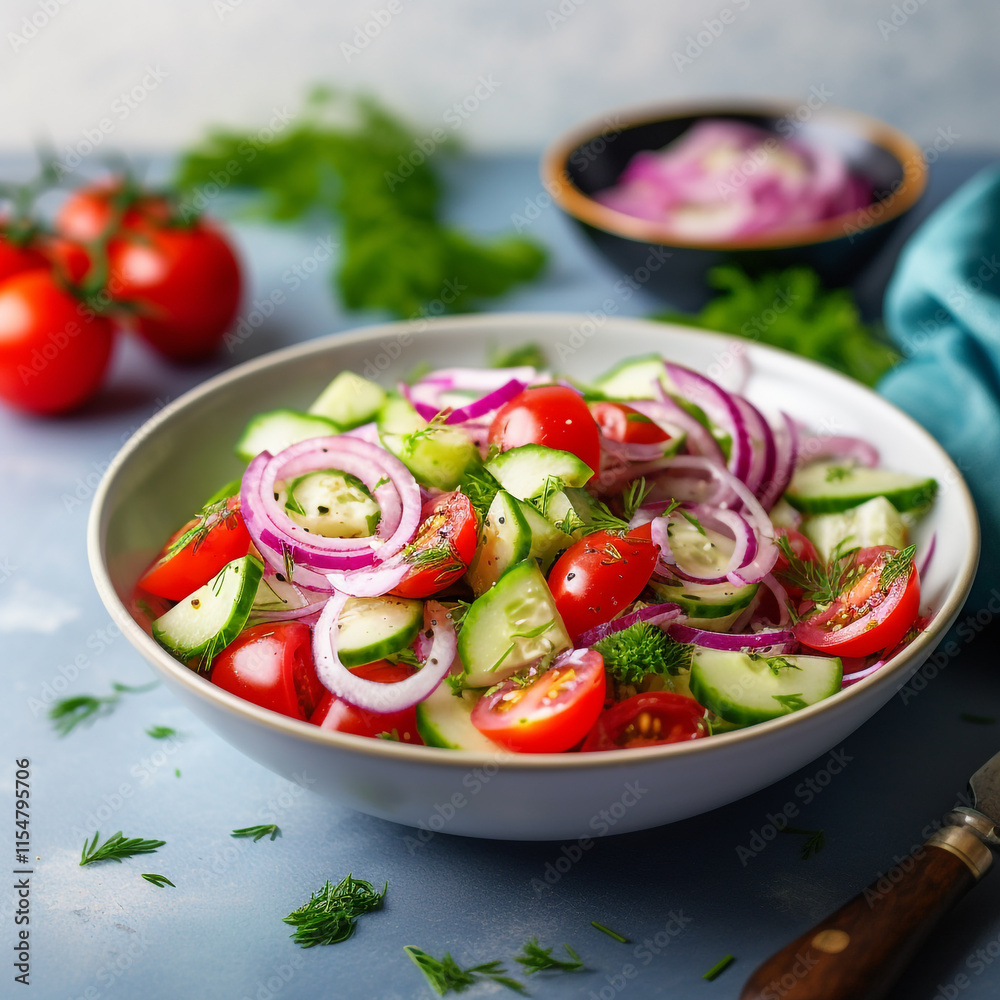 A colorful vegetable salad served in a bowl A colorful vegetable salad served in a bowl