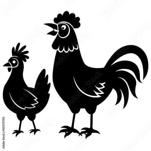 hen and chicken isolated standing 