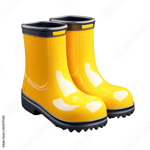 A 3D icon of a pair of rain boots , on a transparent background.