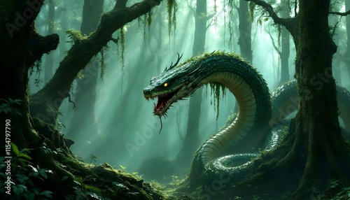 A big snake in jungle with a wonderful background