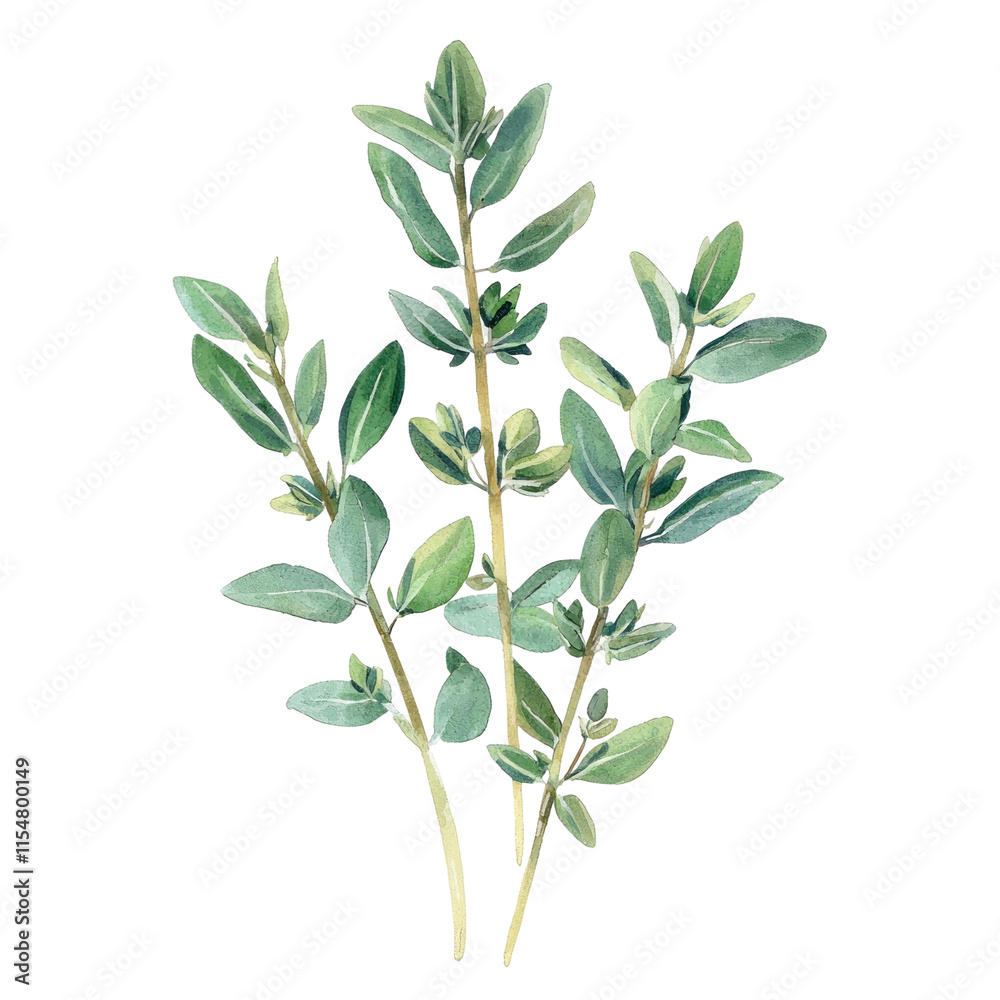 Pastel Illustration of Thymein Plant in Retro Style Featuring Delicate Green Leaves on a Transparent Background Pastel Illustration of Thymein Plant in Retro Style Featuring Delicate Green Leaves on a Transparent Background
