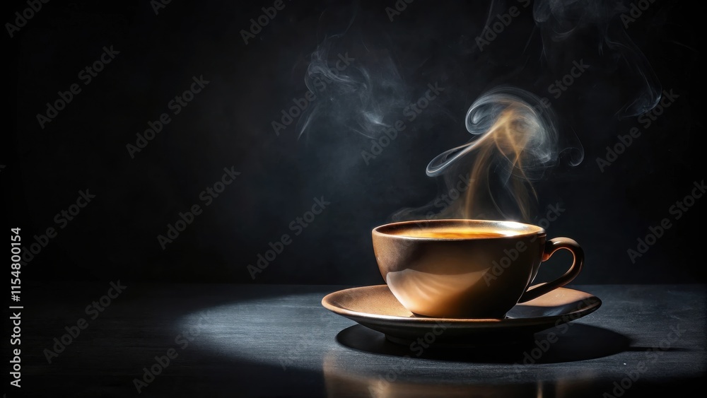 Aromatic Steam Rising from a Warm Beverage in a Brown Cup on a Dark Surface Aromatic Steam Rising from a Warm Beverage in a Brown Cup on a Dark Surface