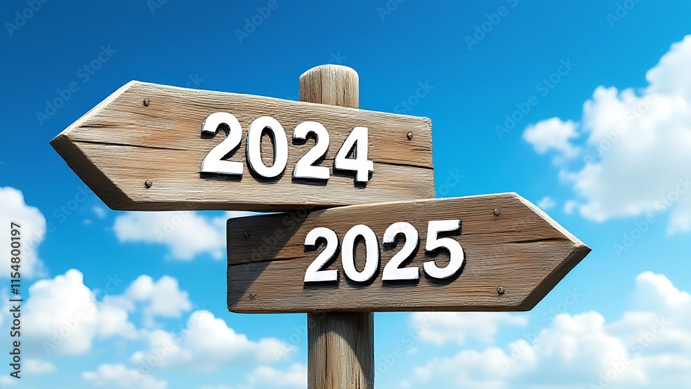 Wooden sign saying goodbye to the old year 2024 with welcome the new year 2025. New year symbol and business concept. Wooden sign saying goodbye to the old year 2024 with welcome the new year 2025. New year symbol and business concept.