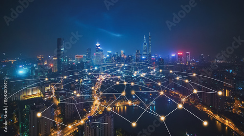 Wallpaper Mural Smart digital Innovation city with connection network reciprocity over the cityscape. of future smart wireless digital city and social media networking systems that connects people with in city Torontodigital.ca