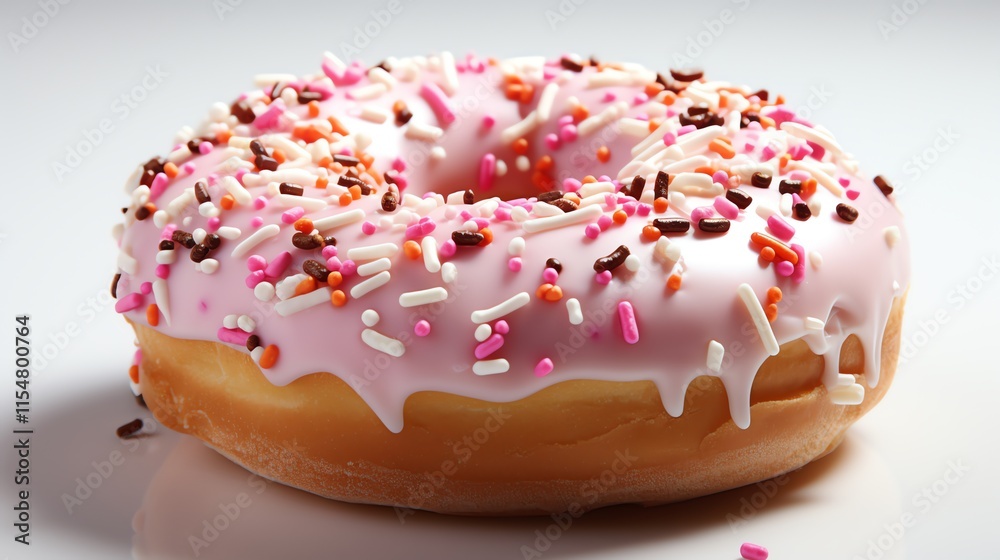 Pink glazed donut with sprinkles. Pink glazed donut with sprinkles.