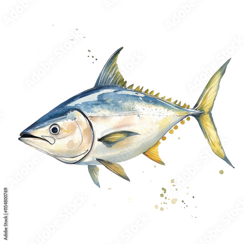 Detailed Illustration of Albacore Tuna Swimming in Ocean, Vibrant Colors and Fine Details