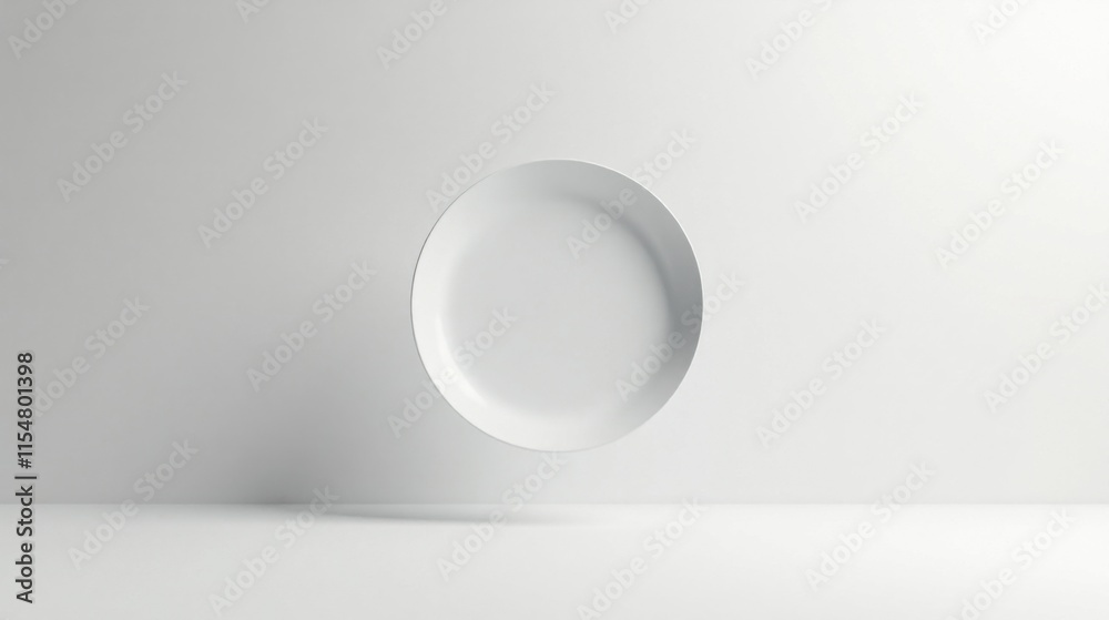A solitary, pristine white plate floats serenely against a minimalist, bright white backdrop, creating a simple yet elegant visual composition. A solitary, pristine white plate floats serenely against a minimalist, bright white backdrop, creating a simple yet elegant visual composition.
