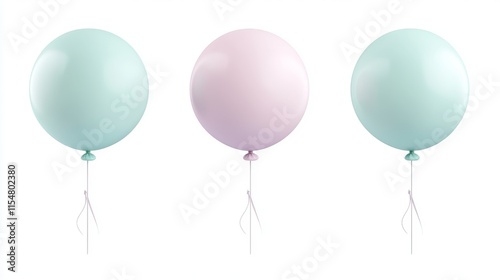 98.Set of pastel helium balloons in round shapes, featuring soft colors like pale pink, mint green, and lavender; the 3D design provides a smooth, realistic look for elegant decor.