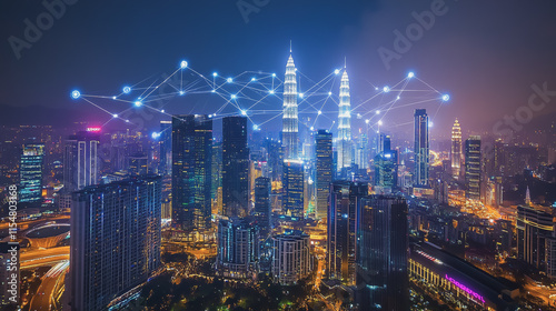 Wallpaper Mural Smart digital city with connection cyber security network reciprocity over the cityscape . future smart wireless digital city and social media networking systems that connects people within the city Torontodigital.ca