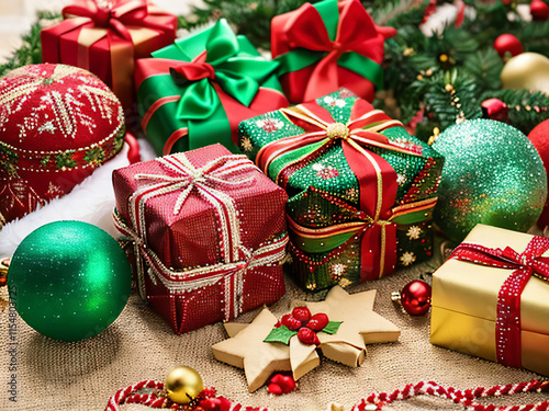 クリスマスの色とりどりのたくさんのプレゼント