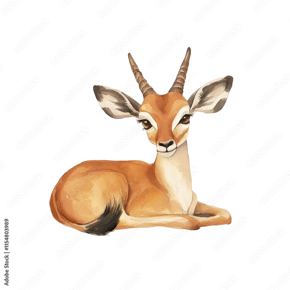 Charming Illustration of an Impala Calf Resting in a Serene Pose, Ideal for Nature-Themed Projects and Designs Charming Illustration of an Impala Calf Resting in a Serene Pose, Ideal for Nature-Themed Projects and Designs