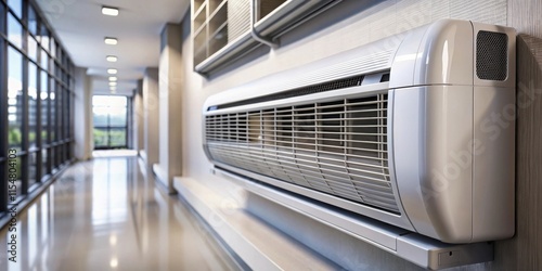 Modern Ductless Mini-Split Air Conditioner Unit Installed in a Contemporary Office Hallway