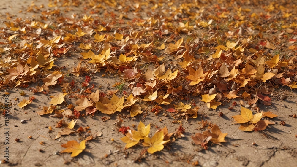 Leaves and twigs scattered across a dry, golden brown lawn, natural elements, lawn, fading foliage Leaves and twigs scattered across a dry, golden brown lawn, natural elements, lawn, fading foliage
