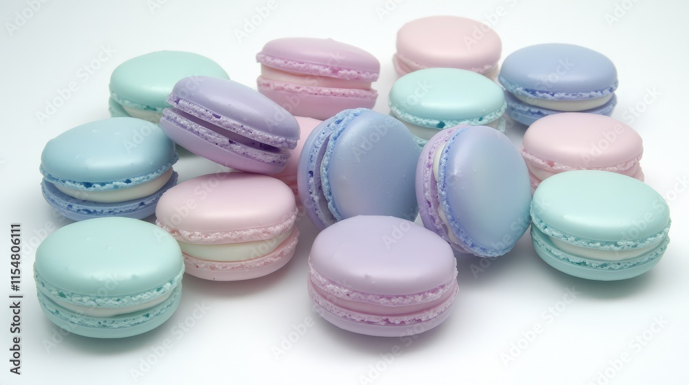 Colorful Macarons in Pastel Shades on a Bright Background Colorful Macarons in Pastel Shades on a Bright Background
