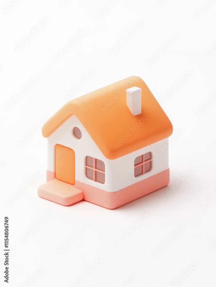 A charming miniature house model with an orange roof and pastel colors, symbolizing warmth and home.