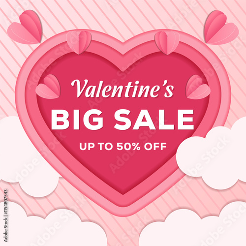 valentine's day banner promotion illustration in paper art style