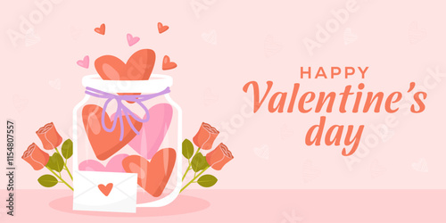 happy valentine's day horizontal banner illustration in flat design