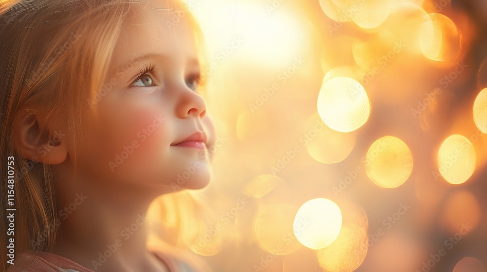 Dreamy Portrait of a Child with Soft Bokeh Lights and Warm Hues Dreamy Portrait of a Child with Soft Bokeh Lights and Warm Hues