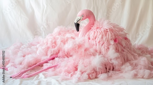 Elegant Flamingo Surrounded by Soft Pink Feathered Texture photo