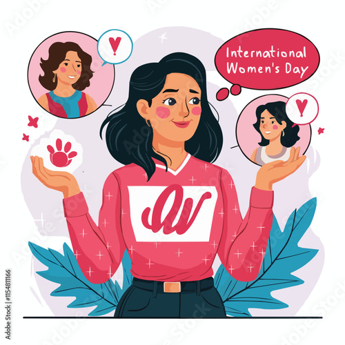 woman illustrating international women's day with fictional character victor Art with Cartoon