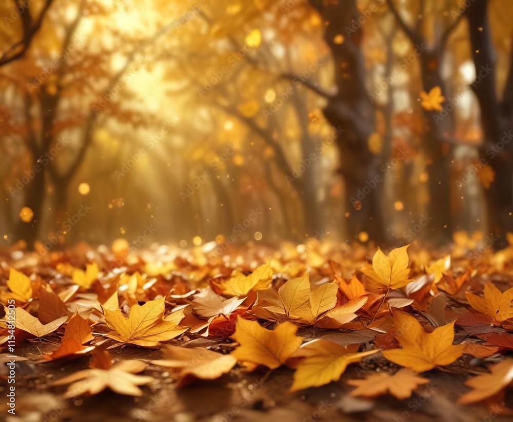 Softly glowing autumn leaves scattered across a warm orange and gold bokeh background , orange, abstract, gold Softly glowing autumn leaves scattered across a warm orange and gold bokeh background , orange, abstract, gold