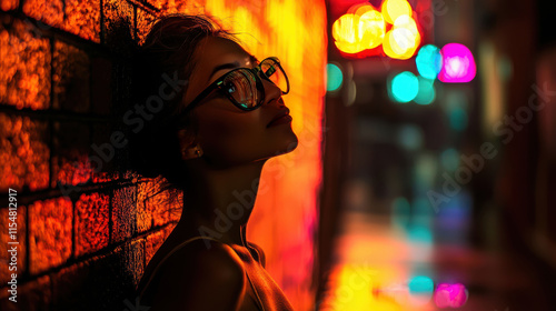 Mysterious Woman in Neon-Lit Alley at Night for Urban Photography and Storytelling