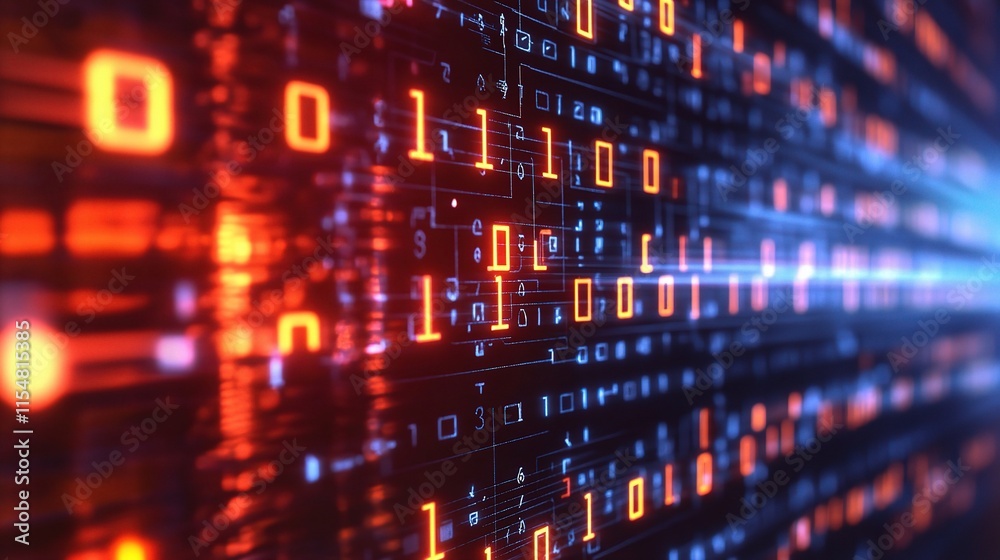 Flowing Binary Data Waves on Dark Background in Digital Format Flowing Binary Data Waves on Dark Background in Digital Format