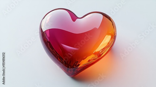 A translucent 3D heart in a soft gradient of red and pink, centered on a white background  photo