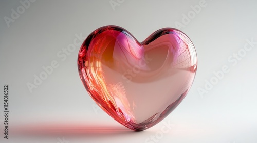 A translucent 3D heart in a soft gradient of red and pink, centered on a white background  photo