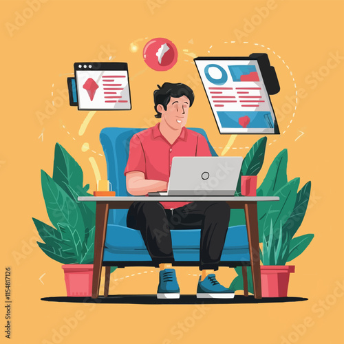 computer working remote job illustration design