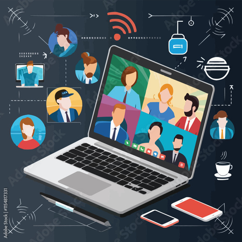 computer working remote job illustration design