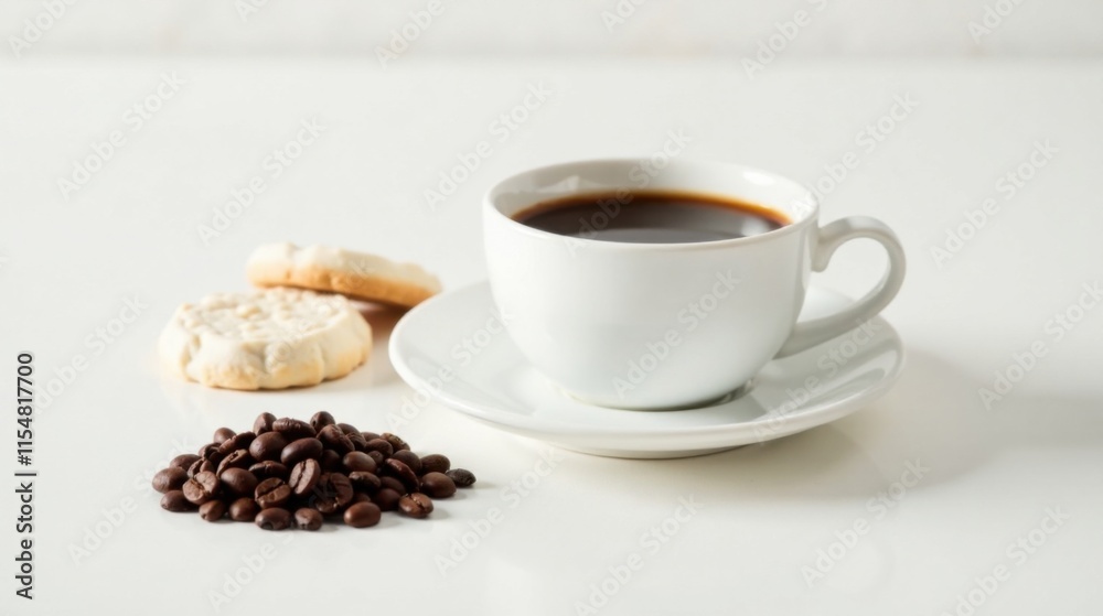 Aromatic Coffee Break Simple Pleasures of a White Cup, Sweet Cookies, and Roasted Coffee Beans Aromatic Coffee Break Simple Pleasures of a White Cup, Sweet Cookies, and Roasted Coffee Beans