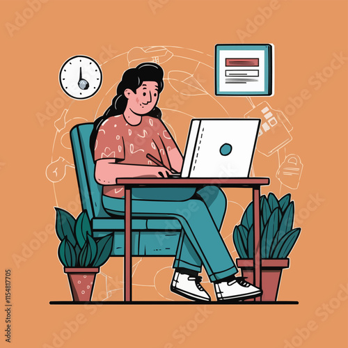 computer working remote job illustration design