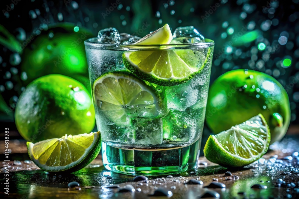 Crystal-clear ice, zesty lime, potent alcohol – a captivating cocktail portrait. Crystal-clear ice, zesty lime, potent alcohol – a captivating cocktail portrait.