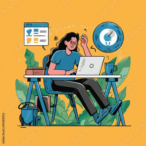 computer working remote job illustration design