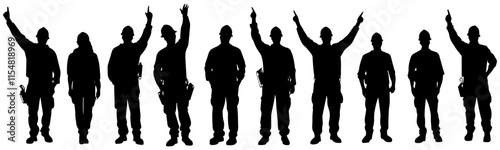 Construction Worker Silhouettes in Various Action Poses