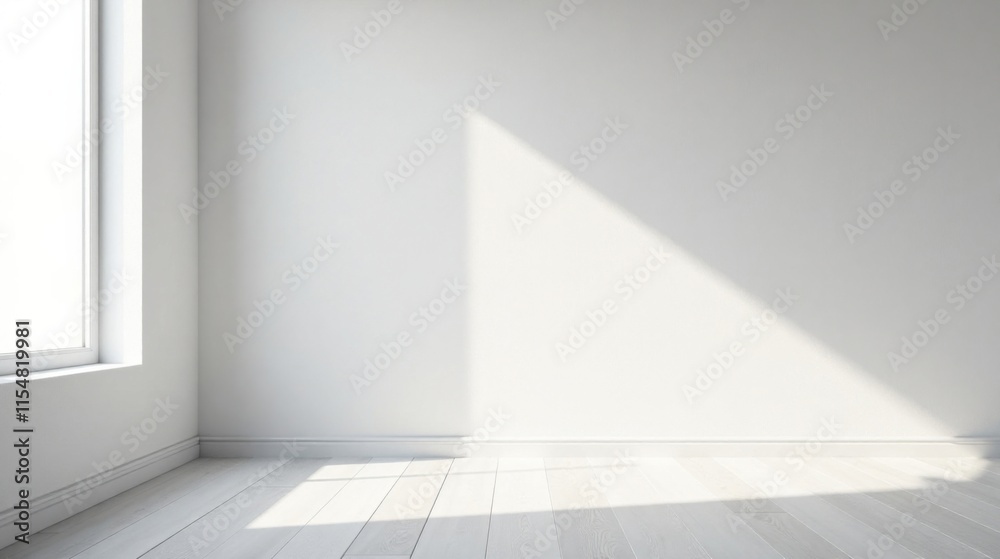 Empty Room with Sunlight Streaming Through Window Illuminating White Walls and Floor Empty Room with Sunlight Streaming Through Window Illuminating White Walls and Floor