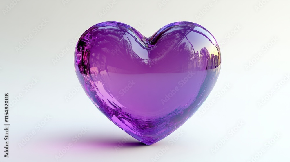 A vibrant deep violet 3D-rendered heart with a smooth glossy texture, floating on a white background A vibrant deep violet 3D-rendered heart with a smooth glossy texture, floating on a white background