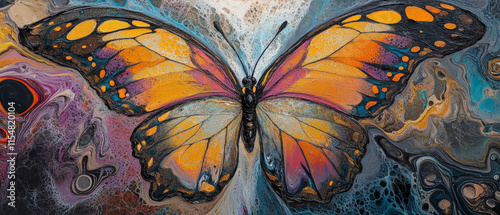 Fluid Acrylic Painting: Monarch Butterfly, Marbled Wings, Fantasy Art