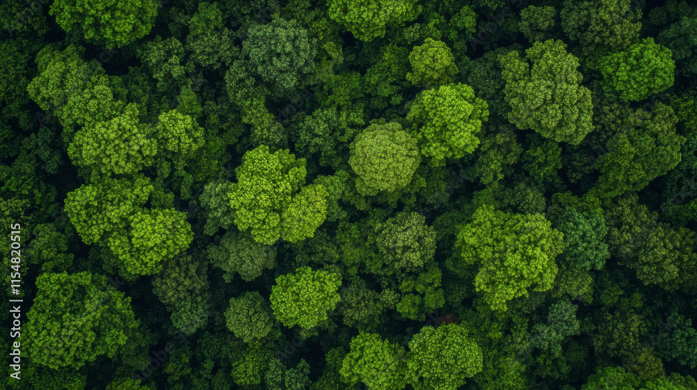 Naklejka premium Aerial View Lush Forest Canopy Rainy Season Text Space