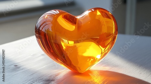 A vibrant orange 3D heart, glowing gently, resting on a white surface  photo