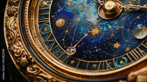 Intricate Antique Clock Face with Celestial Design and Stars