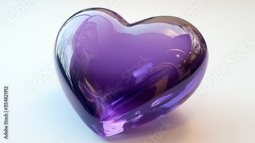 A vibrant purple 3D heart with a glossy finish, resting on a pure white background photo