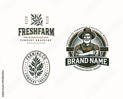 Vintage classic fresh farm gardening logo design for agriculture business company